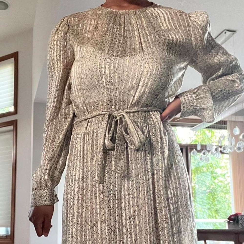 Cream and gold vintage silk dress
